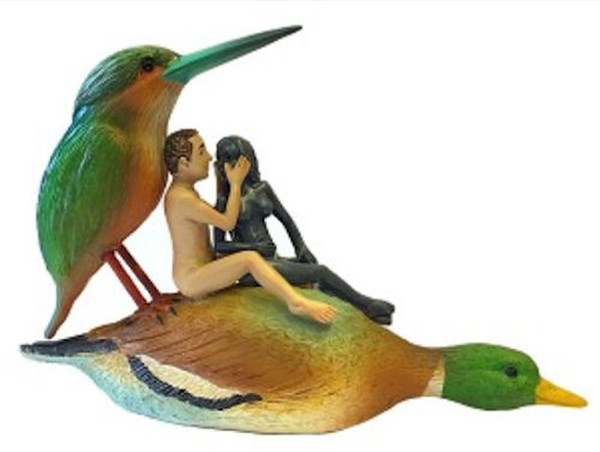 Sculpture Couple on a Duck Seduction Sin Statue by Hieronymos Bosch